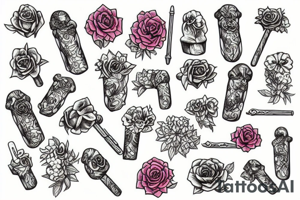 hammer wrapped in flowers tattoo idea