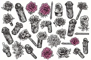 hammer wrapped in flowers tattoo idea