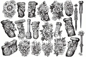 hammer wrapped in flowers tattoo idea