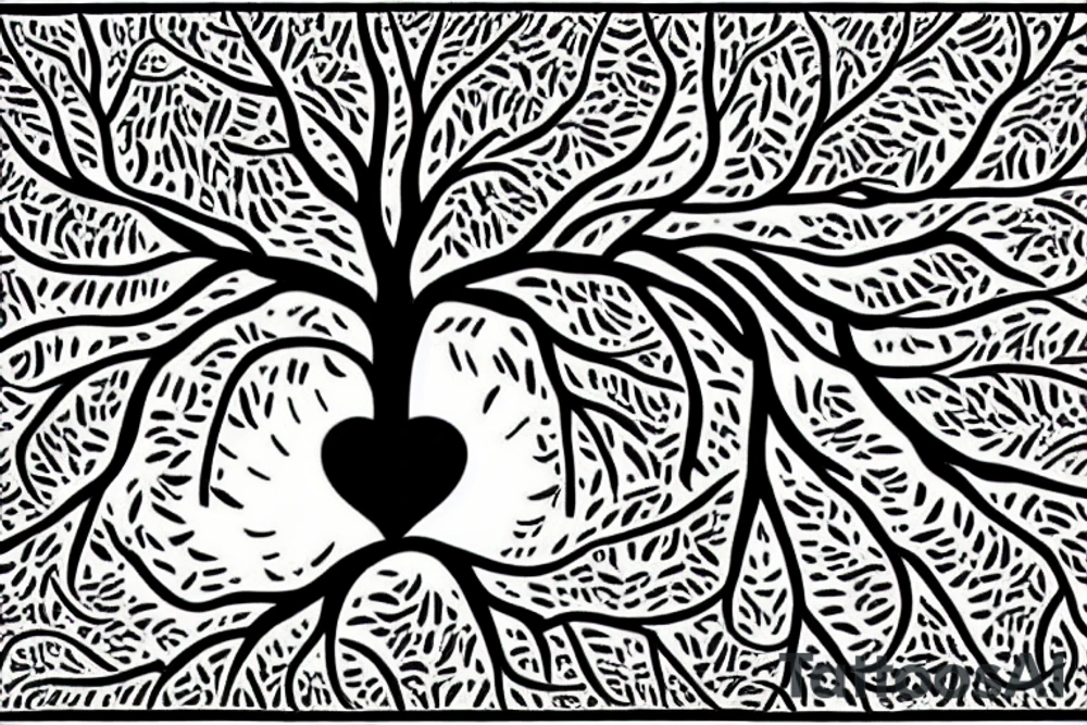 A tree with the trunk having the quote "no all who wander are lost", the roots having a W symbol and a technology symbol, and the branches having a heart and a spark tattoo idea
