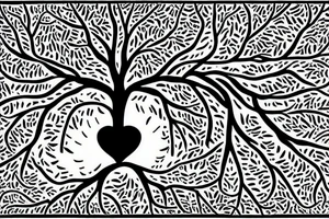 A tree with the trunk having the quote "no all who wander are lost", the roots having a W symbol and a technology symbol, and the branches having a heart and a spark tattoo idea