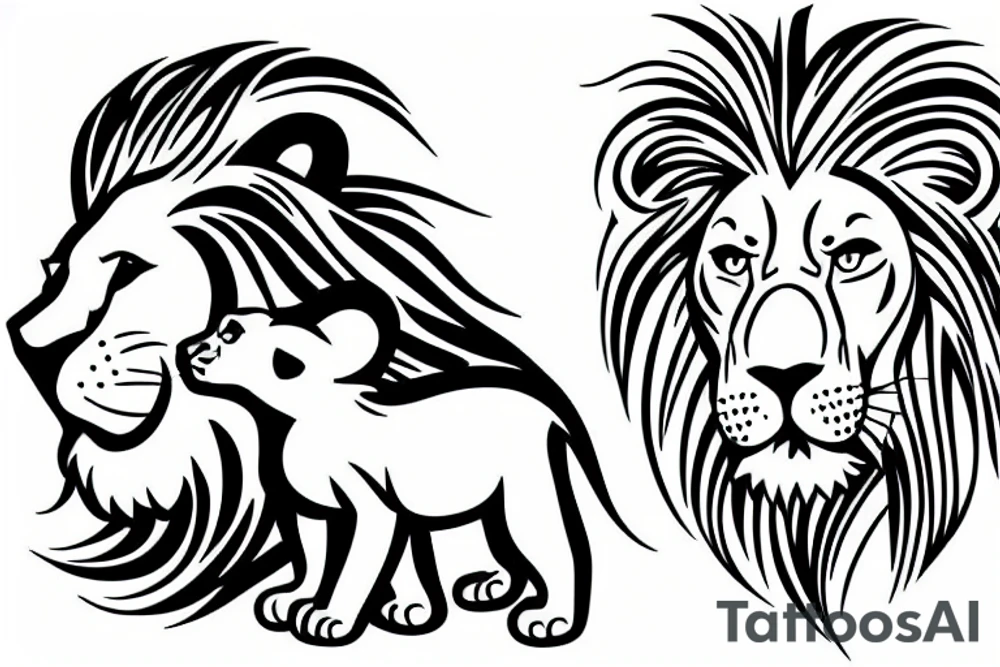 Lion and cub protecting family tattoo idea