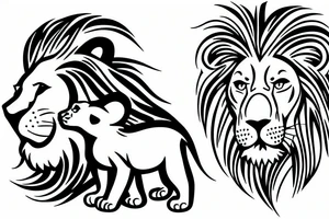 Lion and cub protecting family tattoo idea