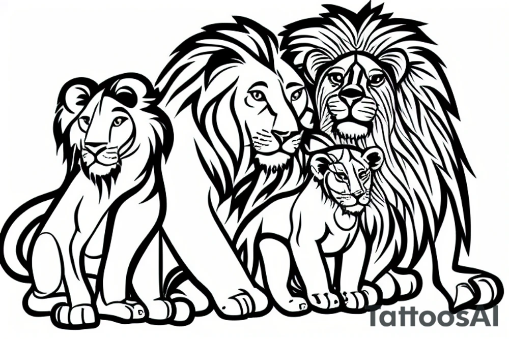 Lion and cub protecting family tattoo idea