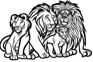 Lion and cub protecting family tattoo idea
