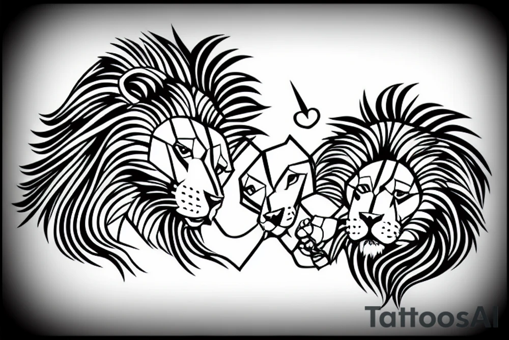 Lion and cub protecting family tattoo idea