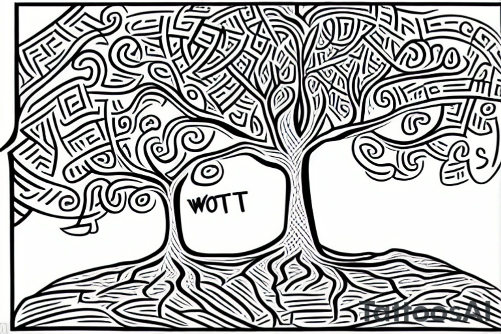 trunk of a tree with the quote "not all those who wander are lost tattoo idea