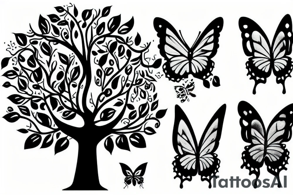 a life tree with 4 butterflies flying around it tattoo idea a life tree with 4 butterflies flying around it tattoo idea