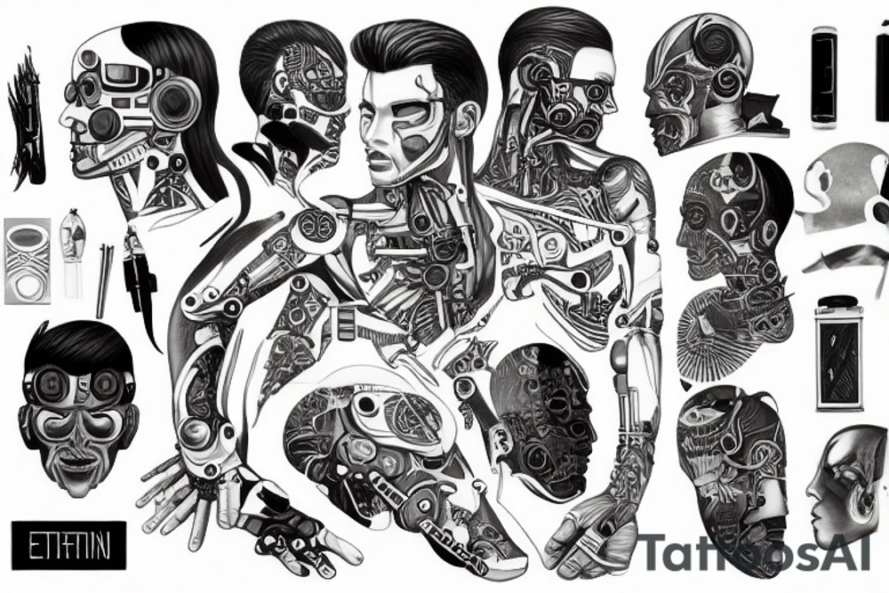 man who is in the process of turning into a cyborg tattoo idea