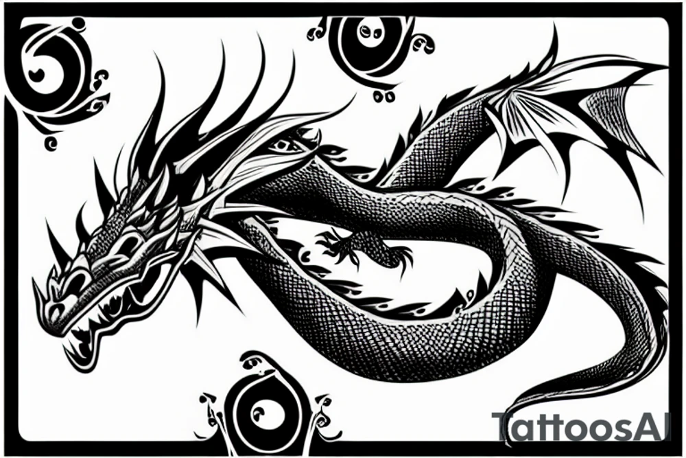 Stylized dragon on a background of data tattoo idea
