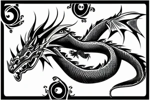 Stylized dragon on a background of data tattoo idea
