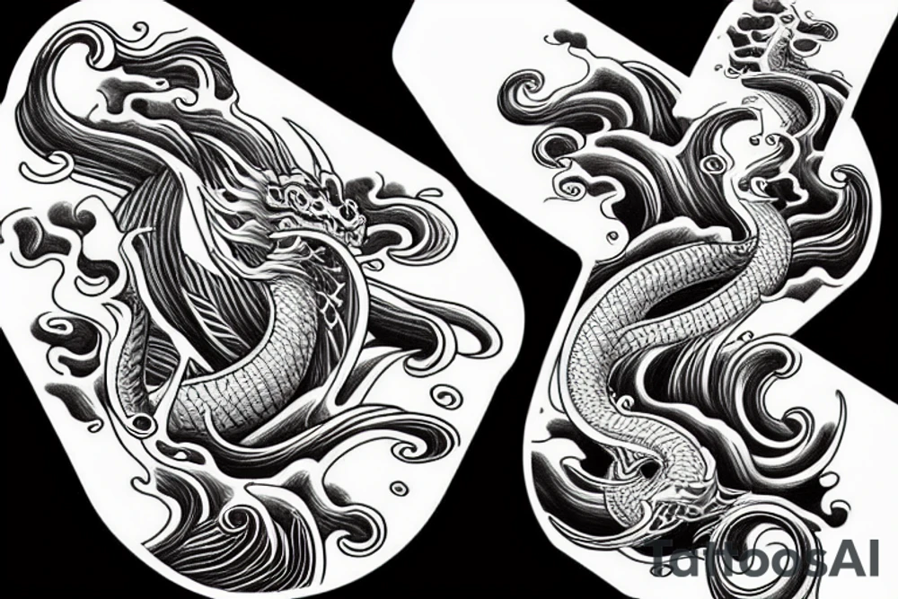 Stylized dragon with the great wave tattoo idea