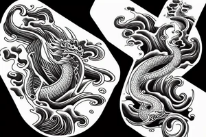 Stylized dragon with the great wave tattoo idea