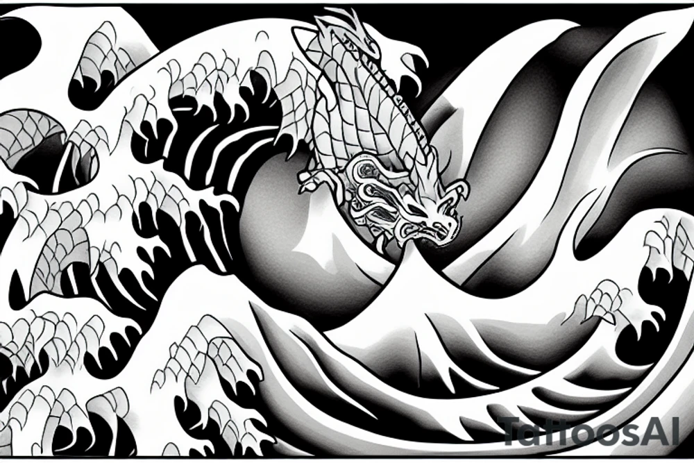 Stylized dragon with the great wave tattoo idea