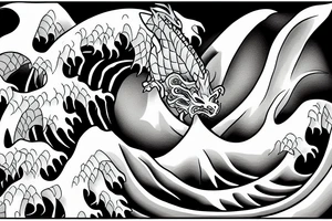 Stylized dragon with the great wave tattoo idea