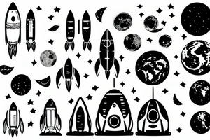 Rocket landed in the moon,  the earth in the background tattoo idea