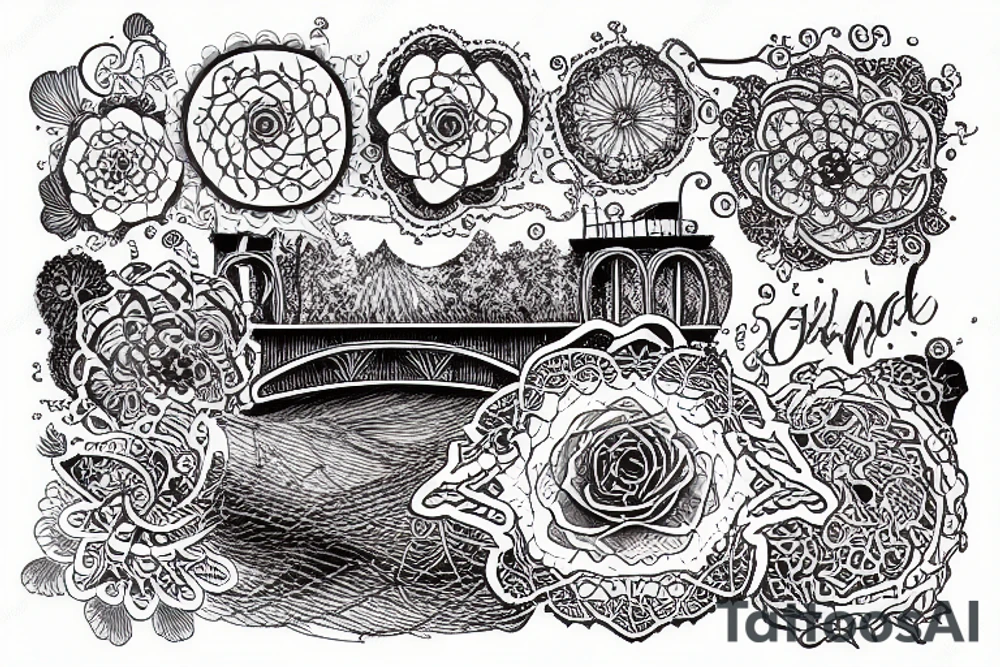 bridge as lace. background with windy sea tattoo idea
