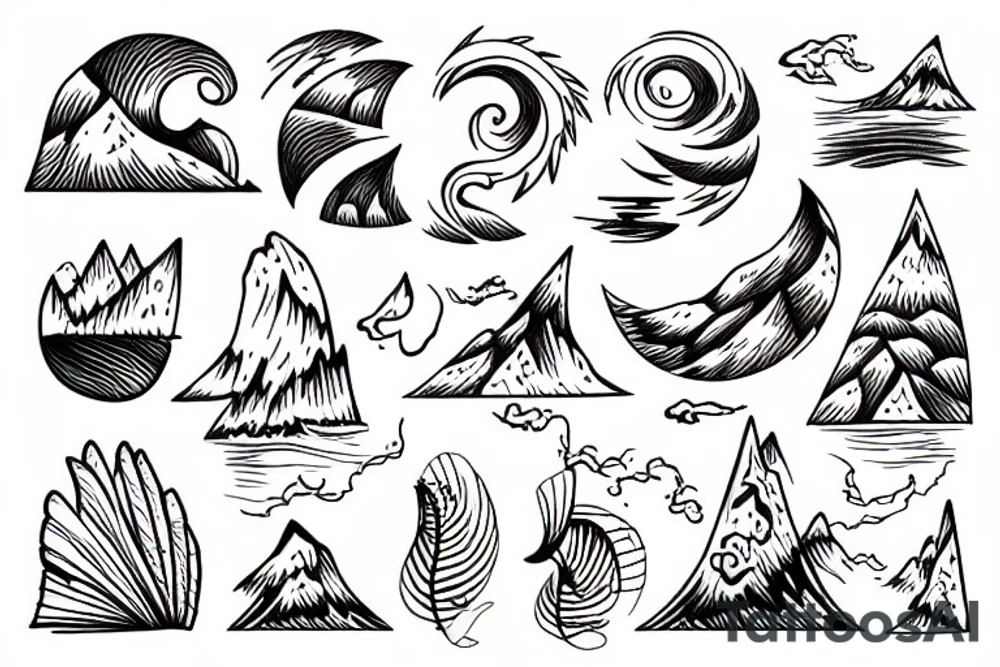 windy sea and mountain tattoo idea