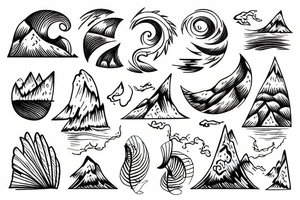 windy sea and mountain tattoo idea
