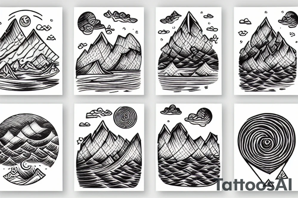 windy sea and mountain tattoo idea