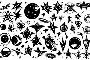 A minimal tattoo resembling space, alien, stars, or a spaceship. tattoo idea