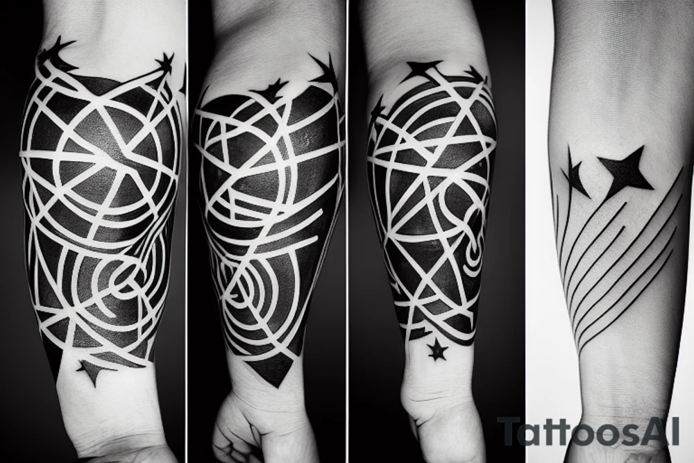 A minimal tattoo resembling space, alien, stars, or a spaceship. tattoo idea