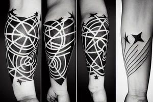 A minimal tattoo resembling space, alien, stars, or a spaceship. tattoo idea