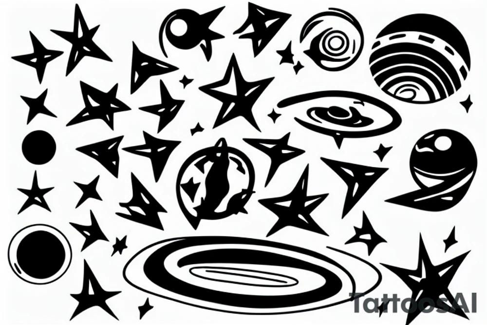 A minimal tattoo resembling space, alien, stars, or a spaceship. tattoo idea