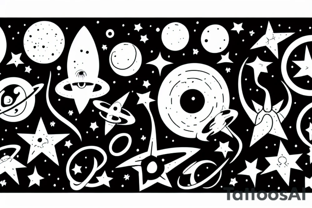 A minimal tattoo resembling space, alien, stars, or a spaceship. tattoo idea