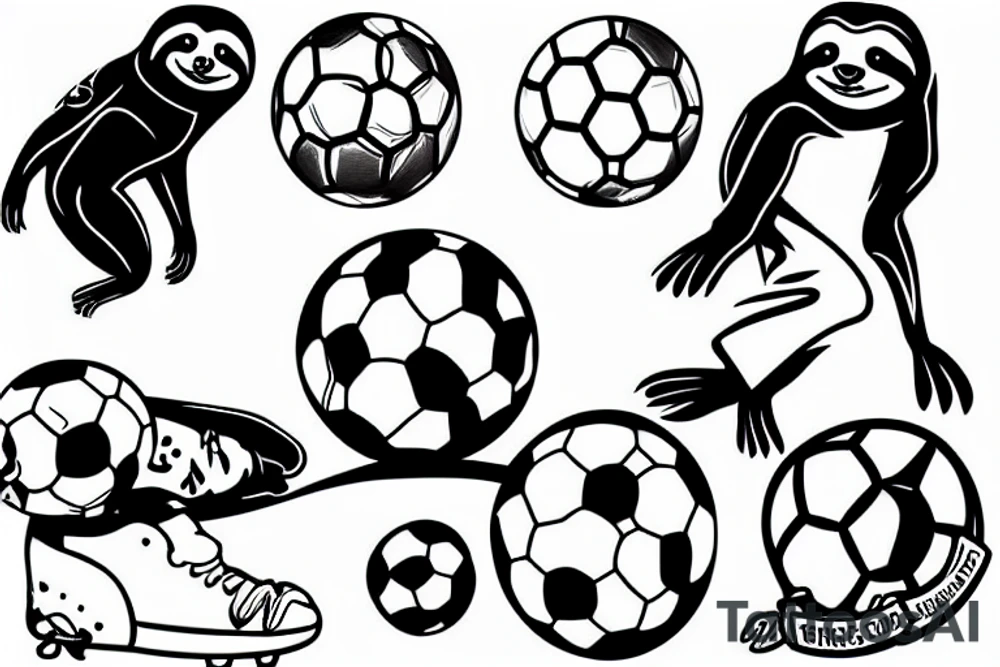sloth playing soccer tattoo idea