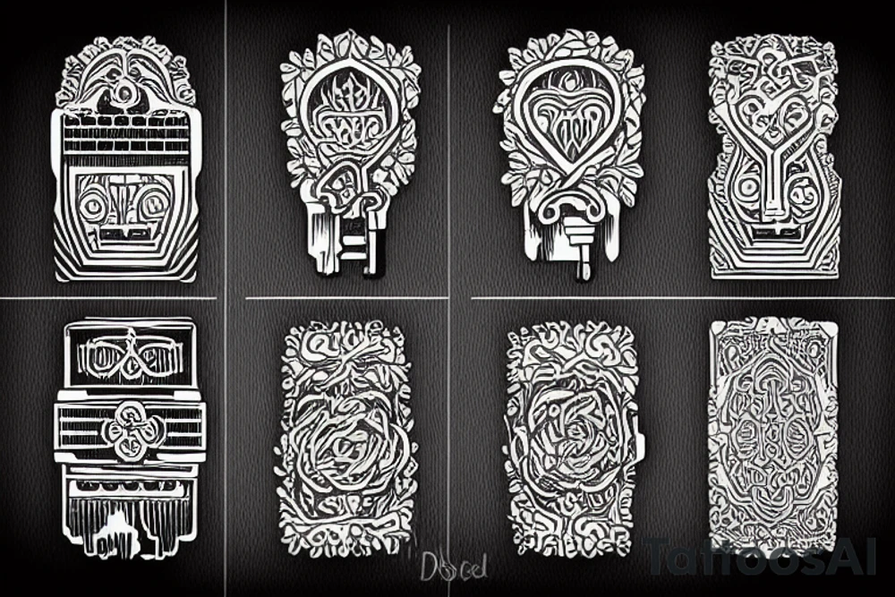 woodcut style set of old keys tattoo idea