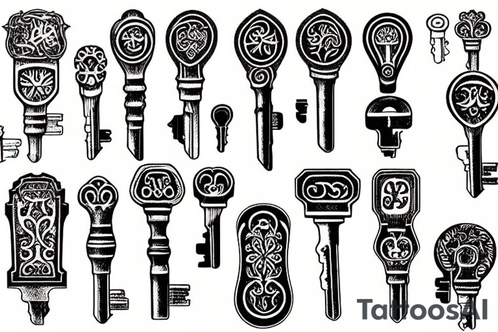 woodcut style set of old keys tattoo idea