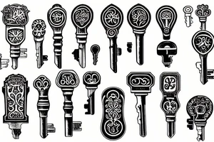 woodcut style set of old keys tattoo idea