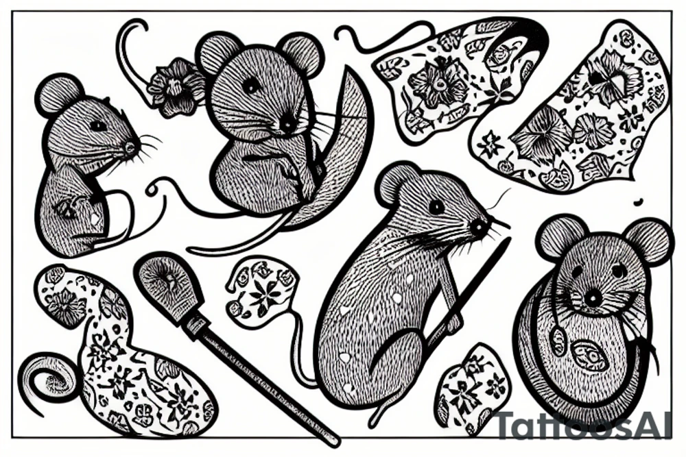 woodcut style mouse tattoo idea