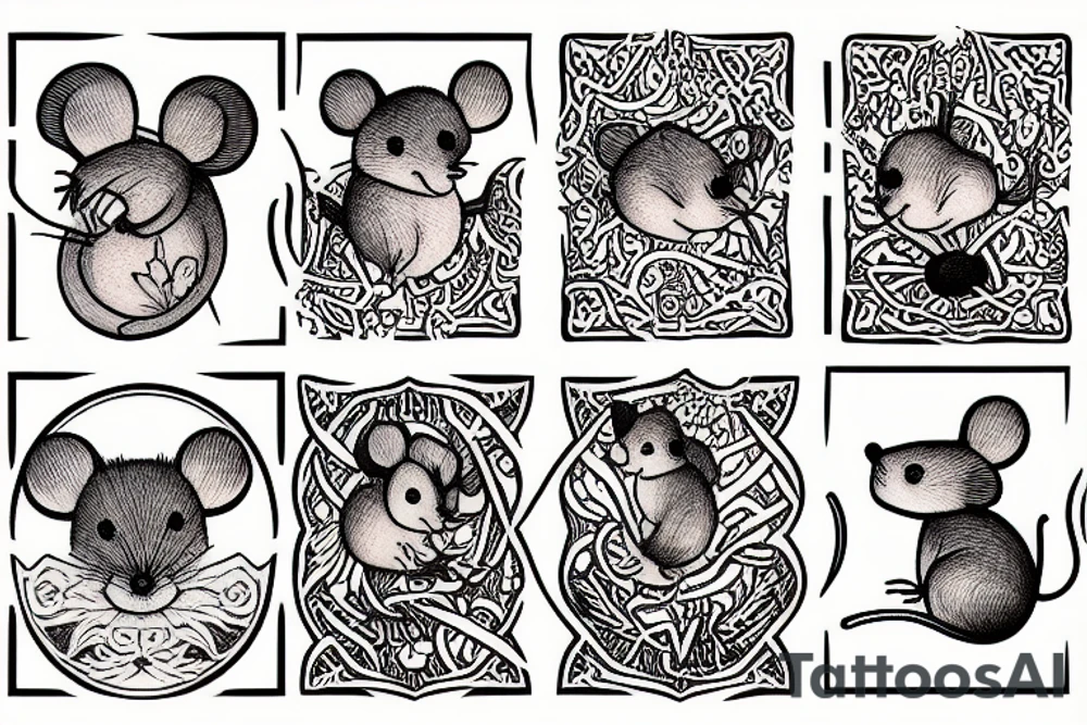 woodcut style mouse tattoo idea