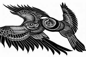 Black owl fliying with a sand clock tattoo idea