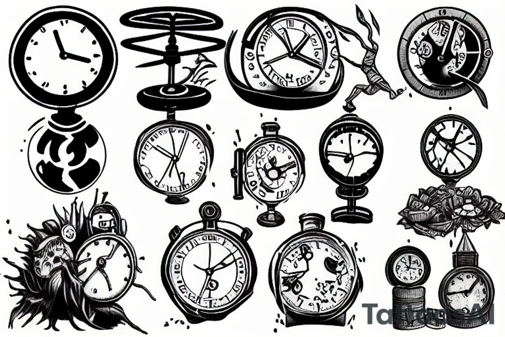 Sand clock running from his problems tattoo idea Sand clock running from his problems tattoo idea