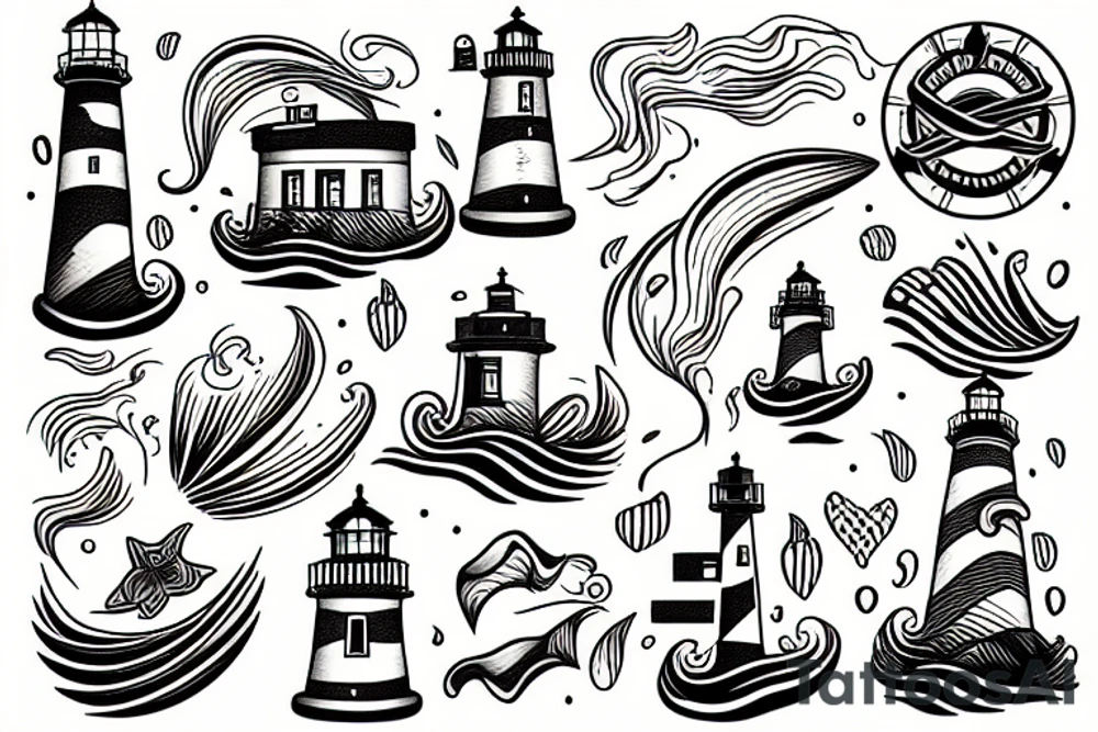 Lighthouse with waves tattoo idea