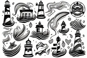 Lighthouse with waves tattoo idea