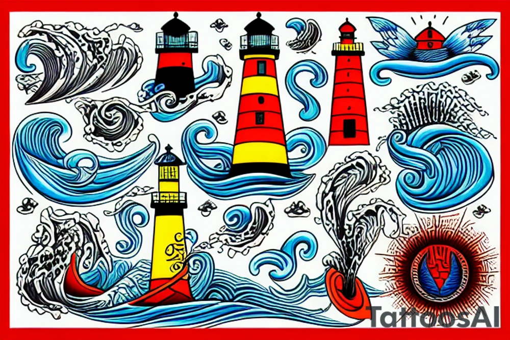 Lighthouse with waves tattoo idea