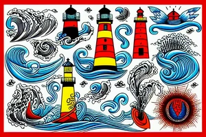 Lighthouse with waves tattoo idea