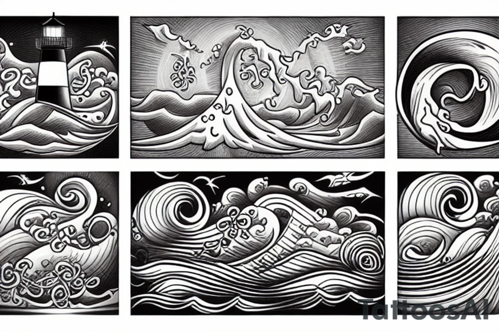 Lighthouse with waves tattoo idea