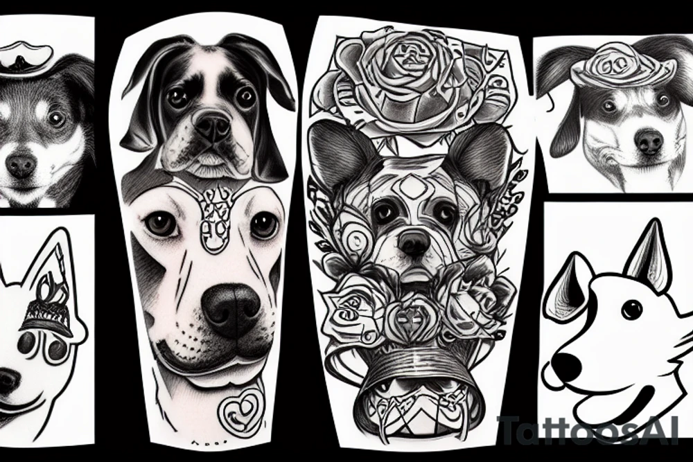 Black and white dog with evil hat tattoo idea