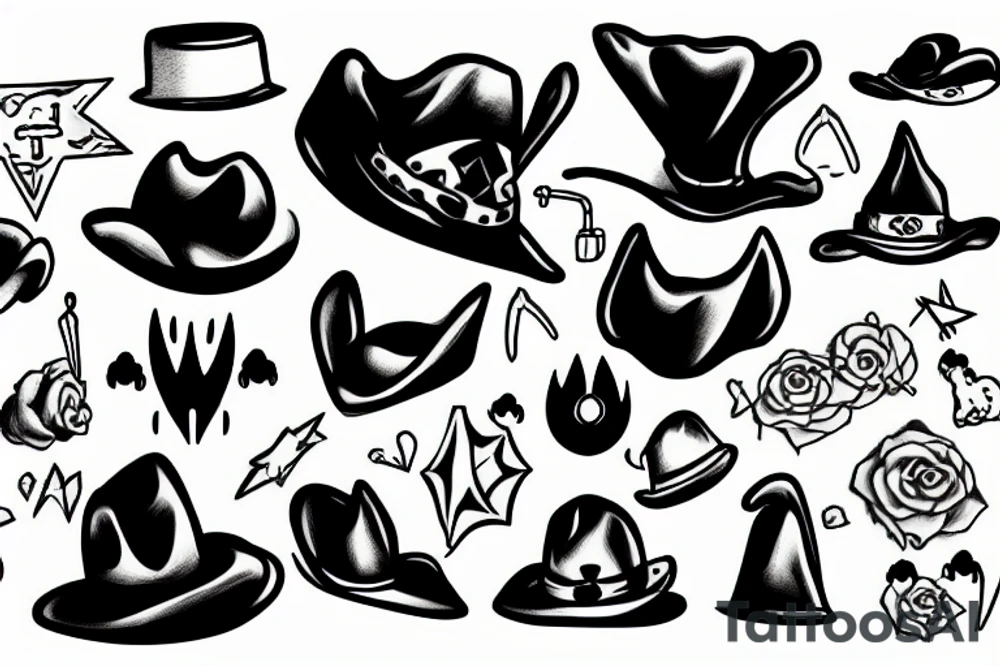 Black and white dog with evil hat tattoo idea