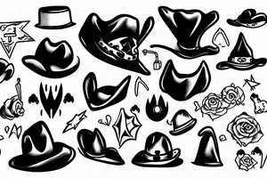 Black and white dog with evil hat tattoo idea