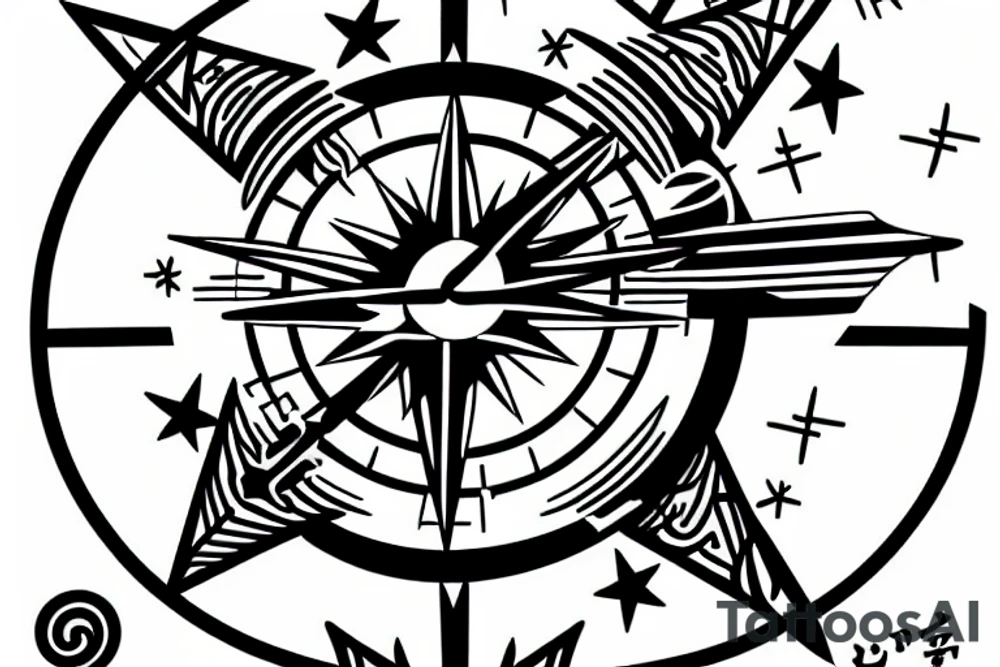 sagittarius with compass and stars tattoo idea