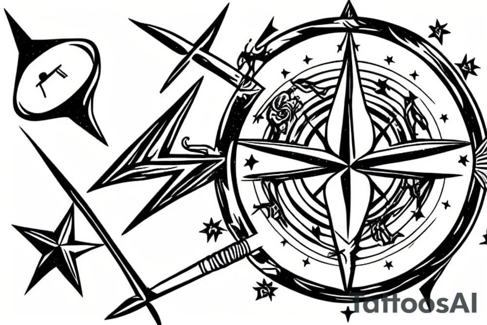sagittarius sign with stars and compass tattoo idea