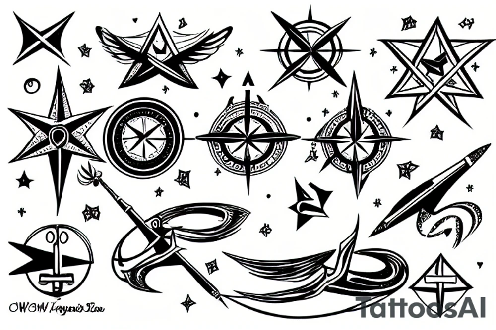 sagittarius sign with stars and compass tattoo idea