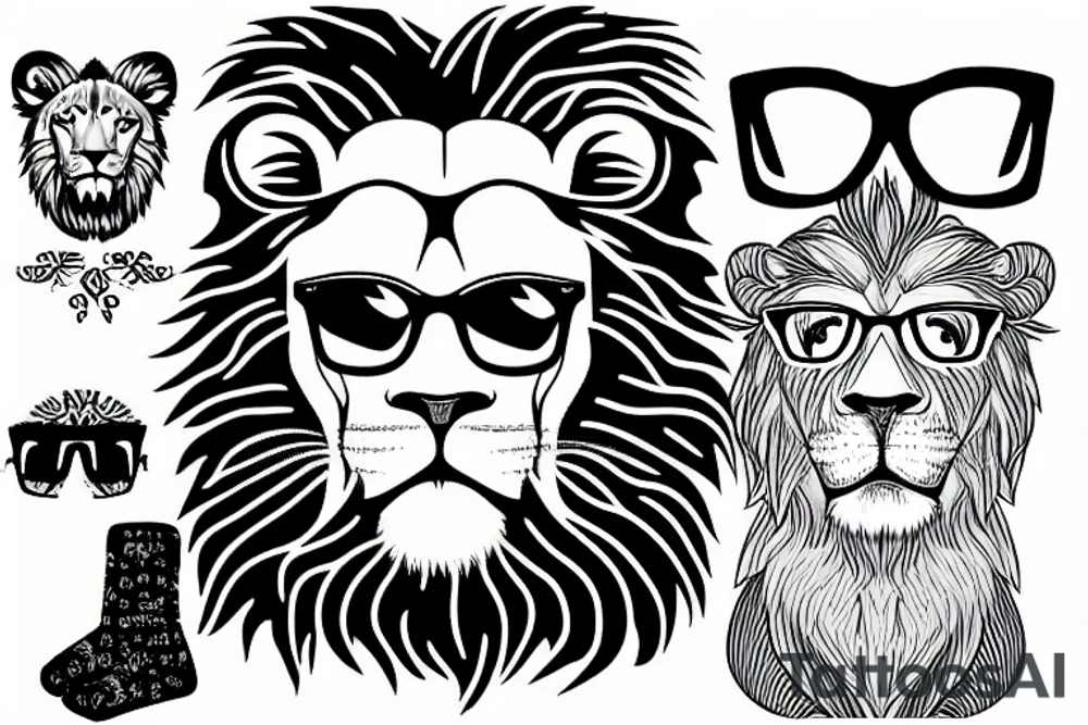 lion with glasses and a sweater tattoo idea