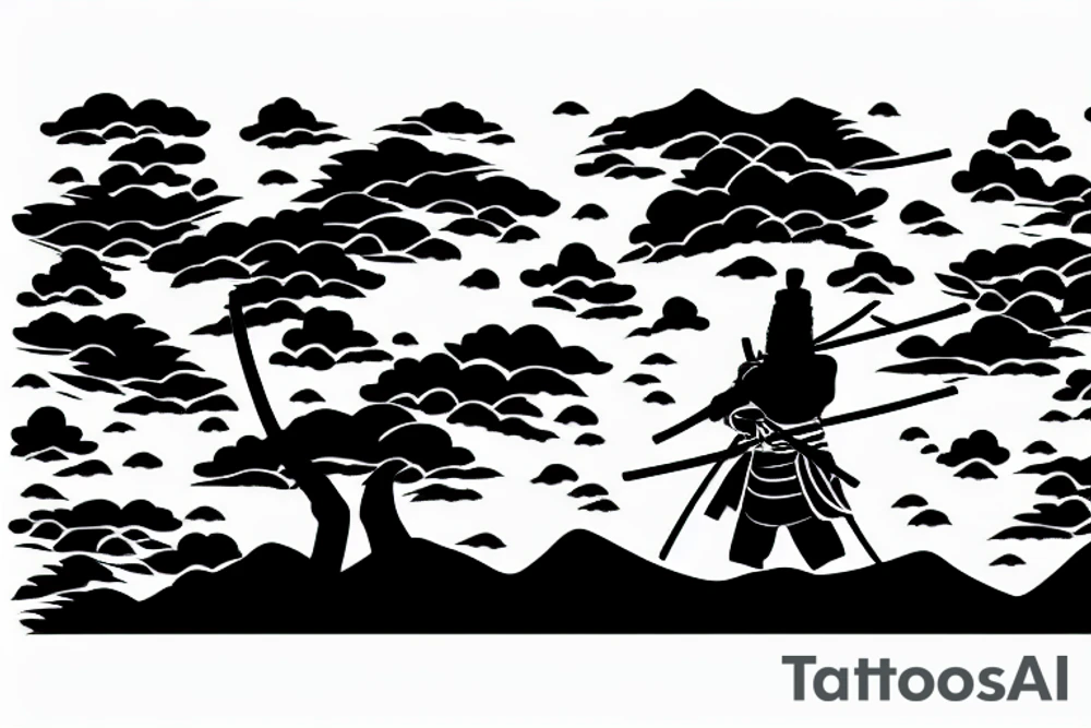 Samurai with Japanese sunrise in the background tattoo idea